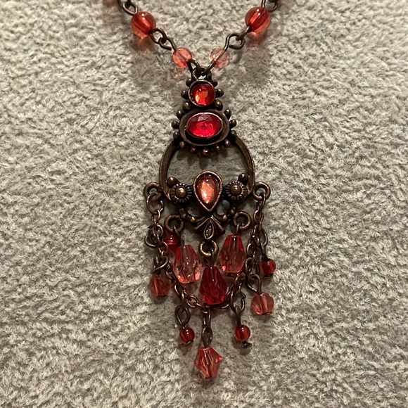 Copper Beaded Amulet Style Chandelier Necklace 16” - Picture 3 of 7